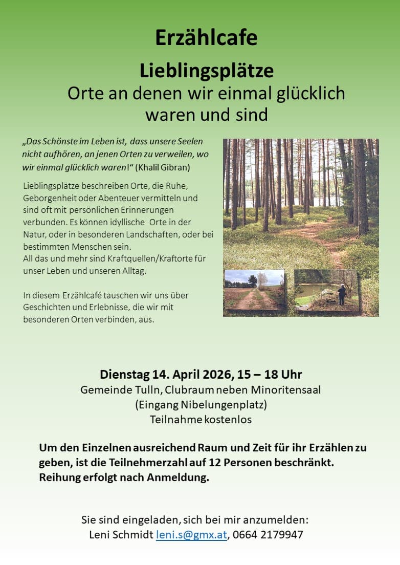 Erzählcafé: Lieblingsplätze: Orte an denen wir einmal glücklich waren und sind